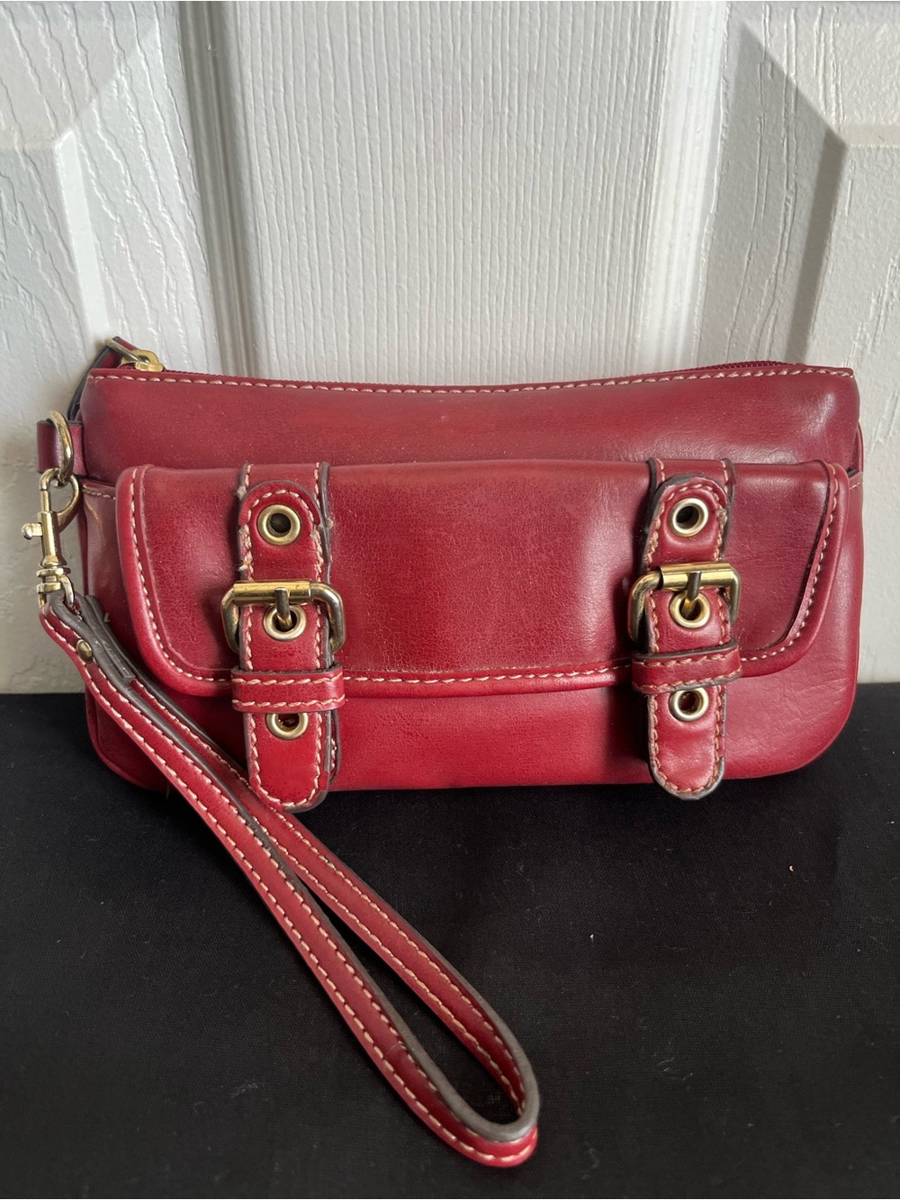 Dark Red 2 pocket wristlet